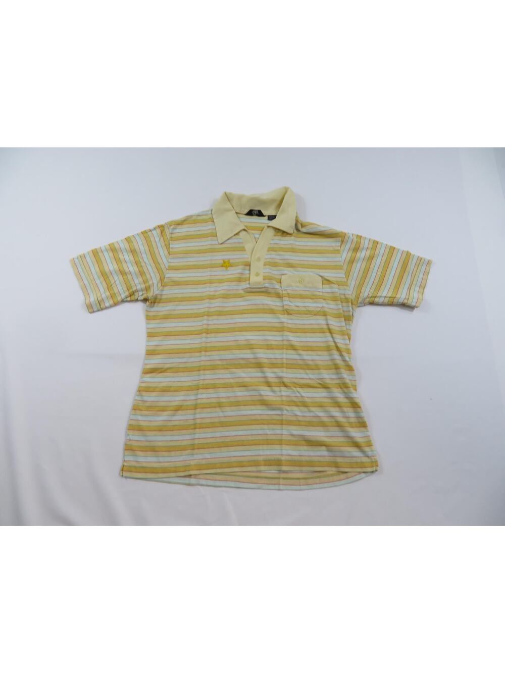 Bud Benna Polo Shirt Yellow Blue Striped Sz L 1980s
